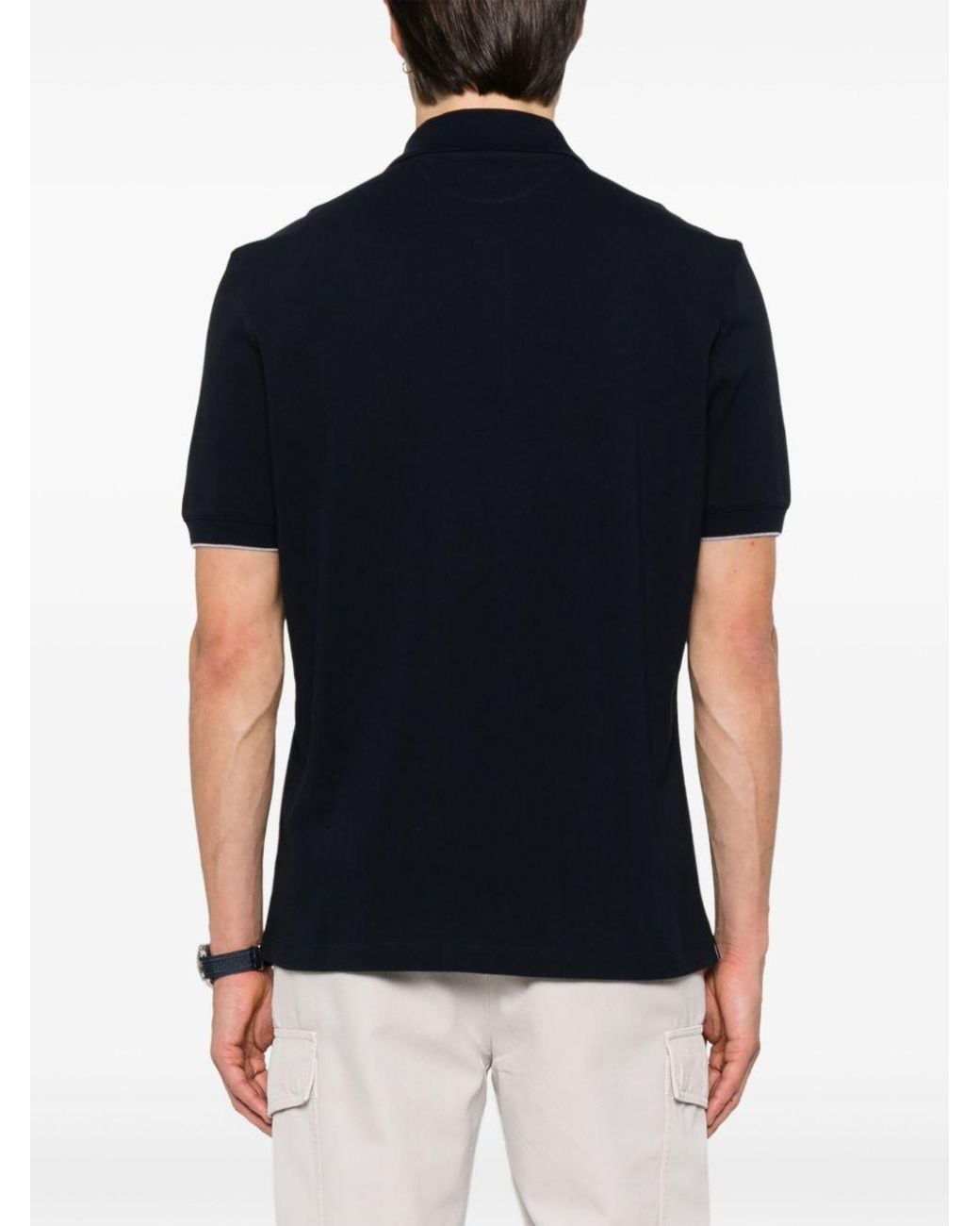 Brunello Cucinelli Black Logo Cotton Polo Shirt for men