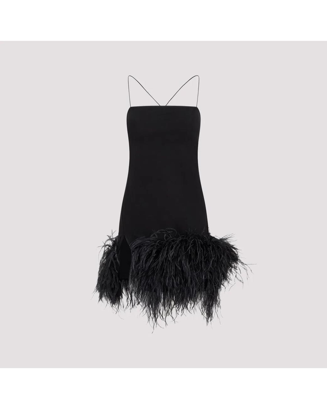 The Attico Black Fujiko Compact Techno Jersey With Ostrich Boa Feathers Mini Dress