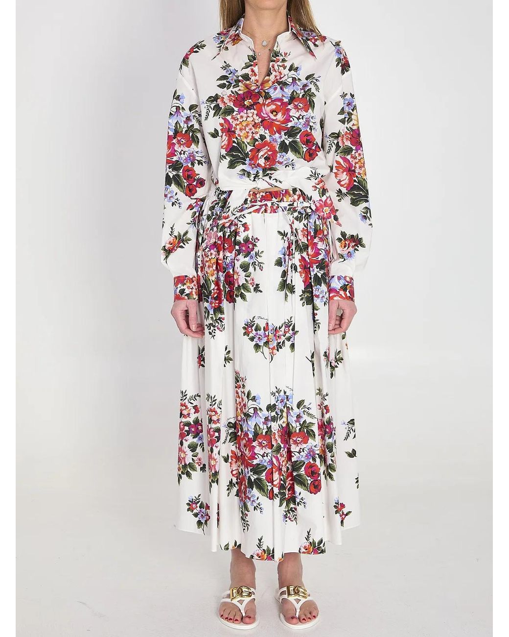 Dolce & Gabbana Red Dolce & Gabbana Dolce&Gabbana Floral Poplin Midi Skirt