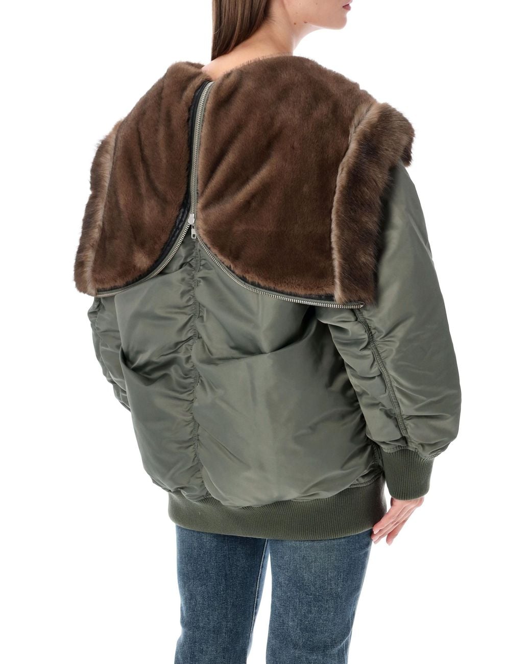 Stand Studio Green Hooded Faux Fur Trim Bomber Jacket