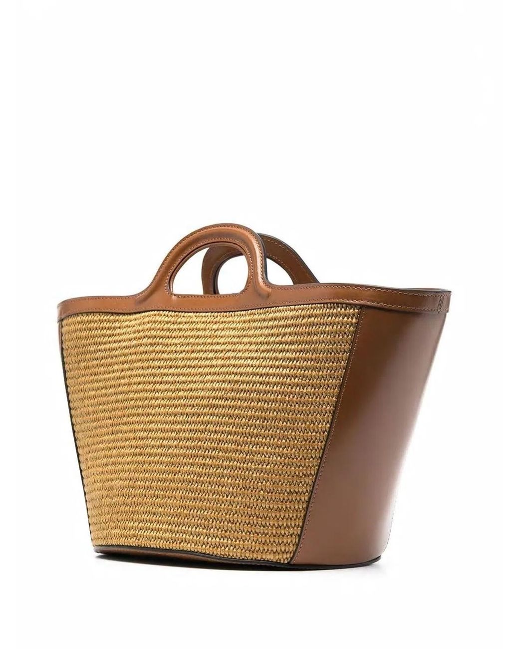 Marni Brown Two-Tone Leather And Raffia Small Tropicalia Summer Handbag