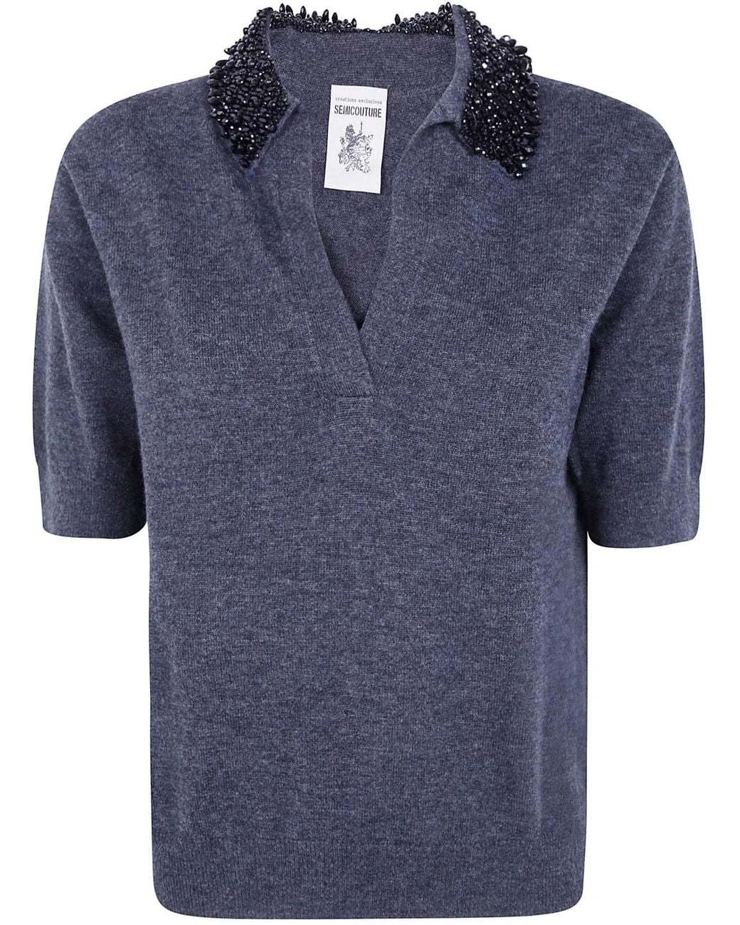 Semicouture Blue "Margy" Short Sleeves Polo Neck