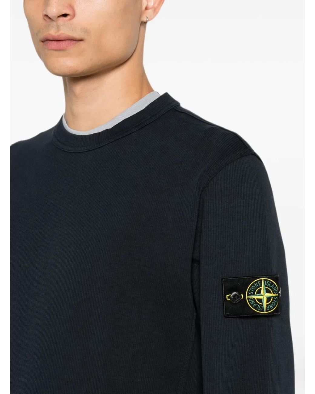 Stone Island Black Cotton Ribbed Crewneck Sweater for men