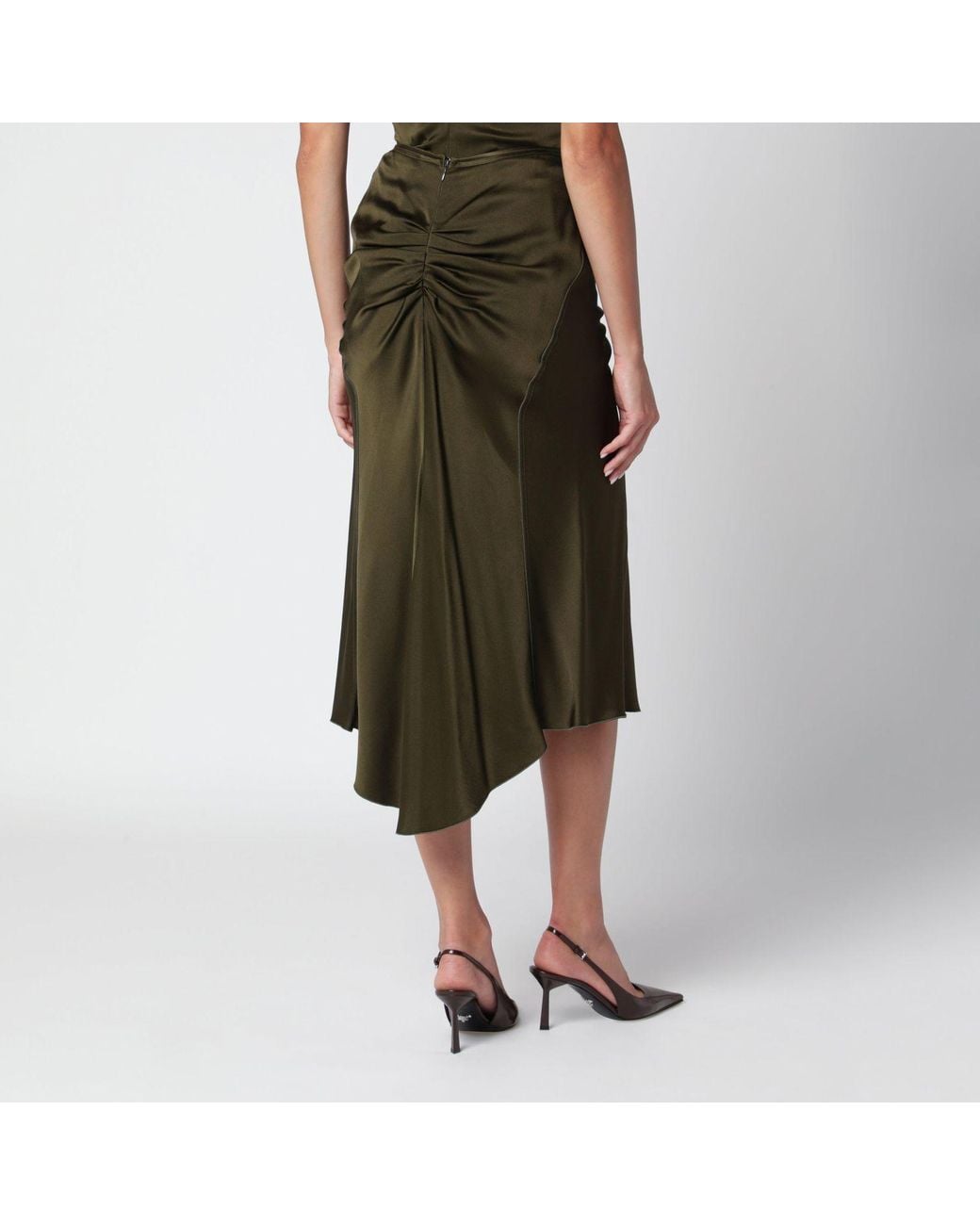 Victoria Beckham Brown Bella Crepe Satin Midi Skirt