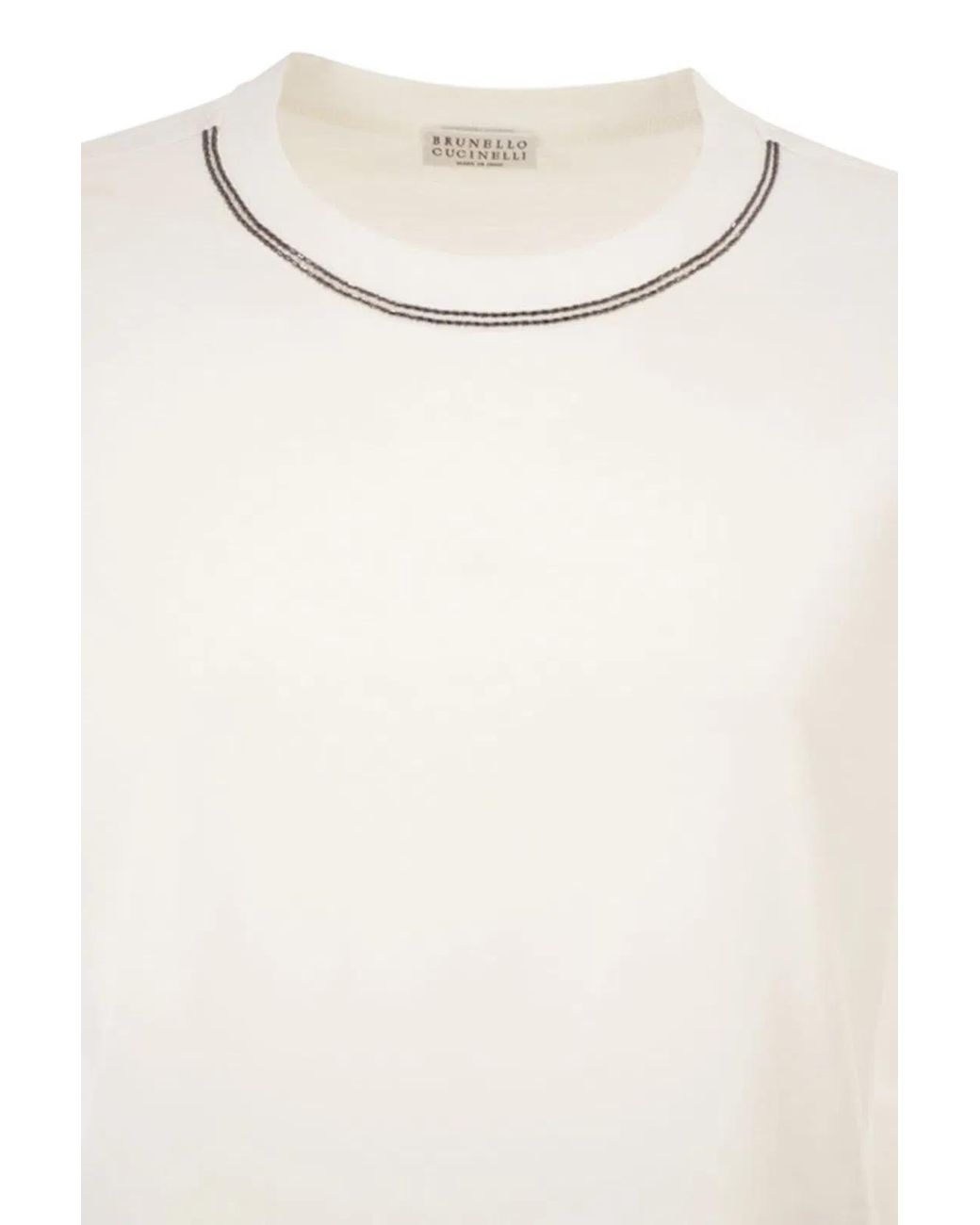 Brunello Cucinelli White Cotton Jersey T-Shirt With Shiny Trims
