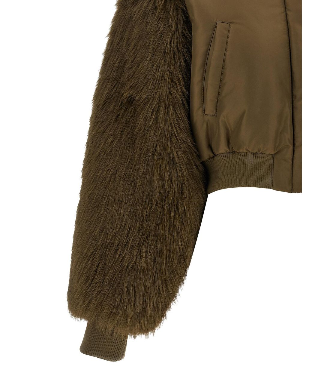 Pinko Green Bomber Jacket With Fur Inserts