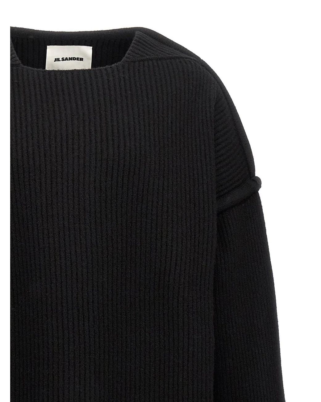 Jil Sander Black Geometric Neckline Sweater for men