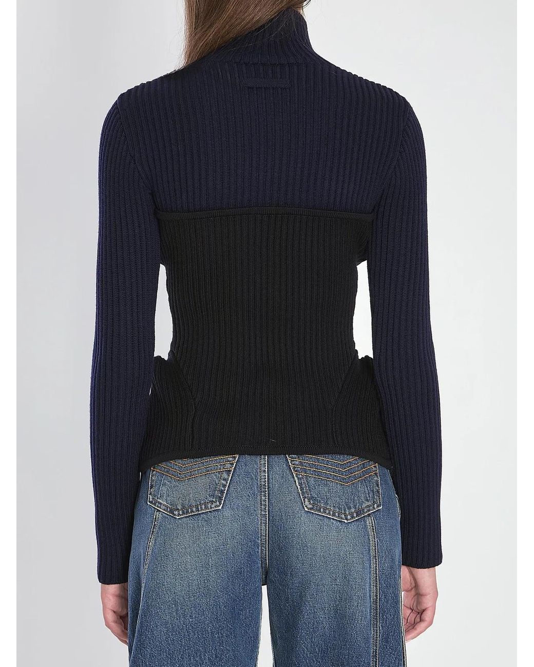 Jean Paul Gaultier Blue Ribbed Knit Pullover