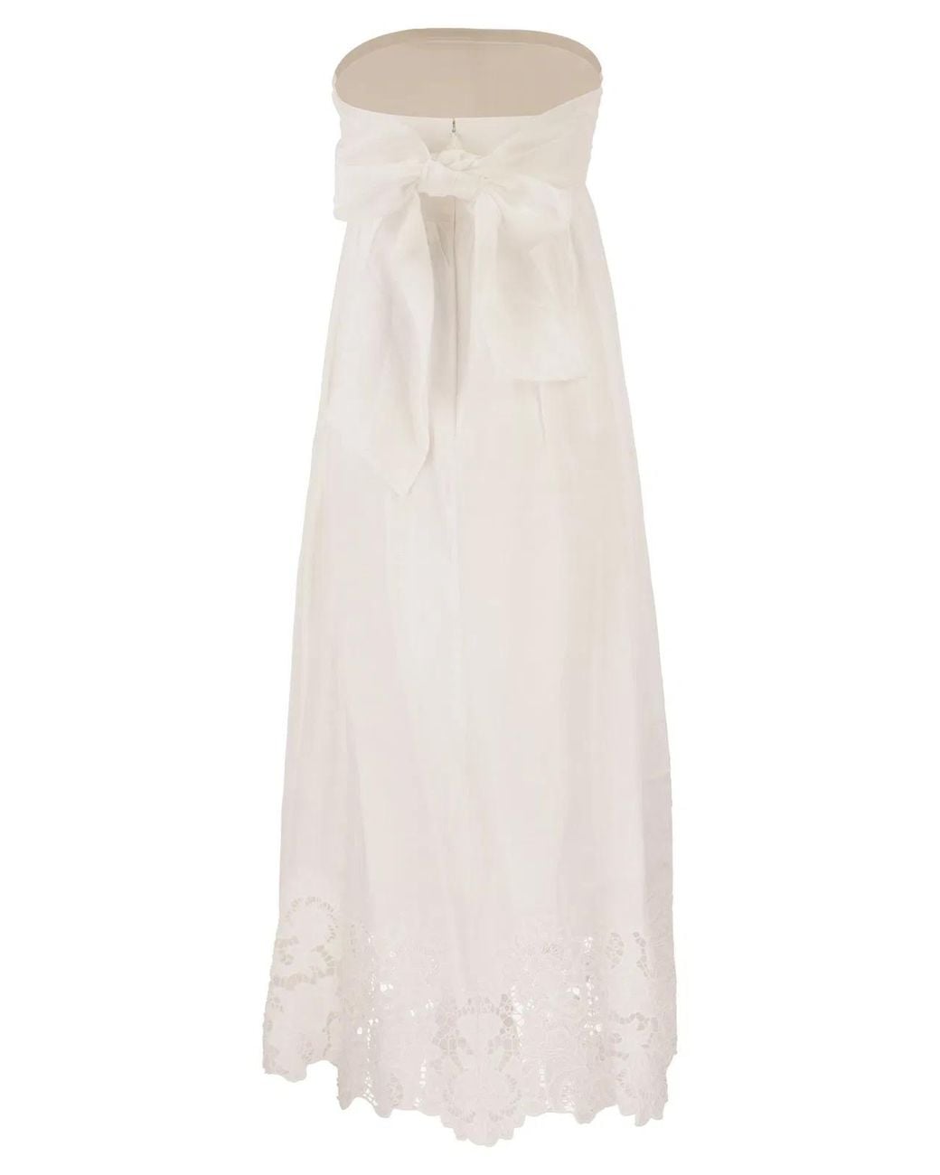 Max Mara White Maxmara Studio Strapless Linen Dress With Embroidered Hem