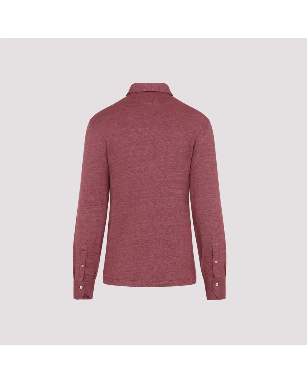 Brunello Cucinelli Purple Coral Linen Long Sleeves Polo for men