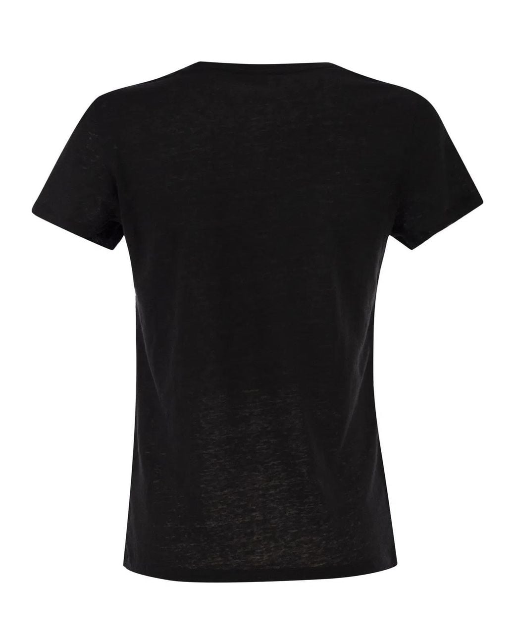 Majestic Black Stretch Linen T-Shirt With Round Neckline