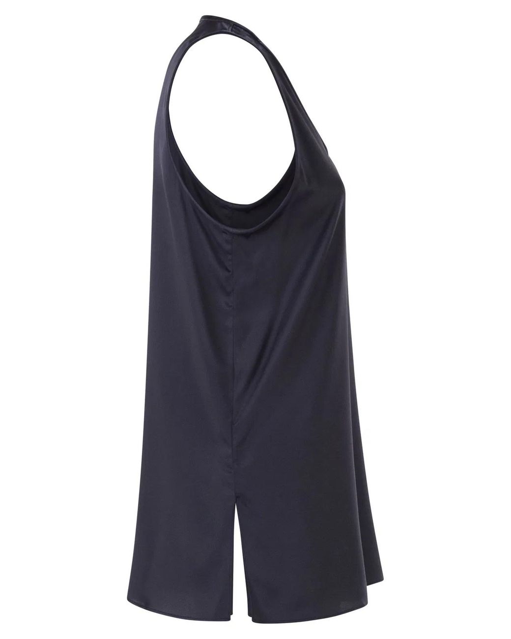 Brunello Cucinelli Blue Stretch Silk Satin Crew Neck Top