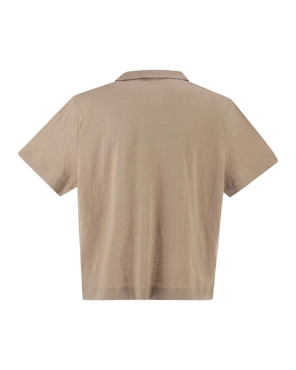 Majestic Gray Cropped Linen Stretch Polo With V-Neck