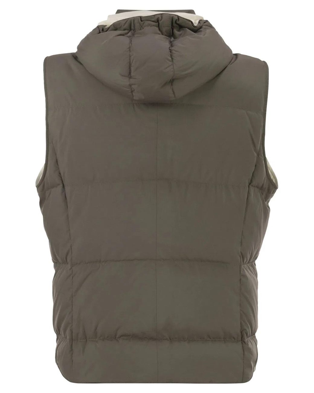 Brunello Cucinelli Green Padded Hooded Gilet for men