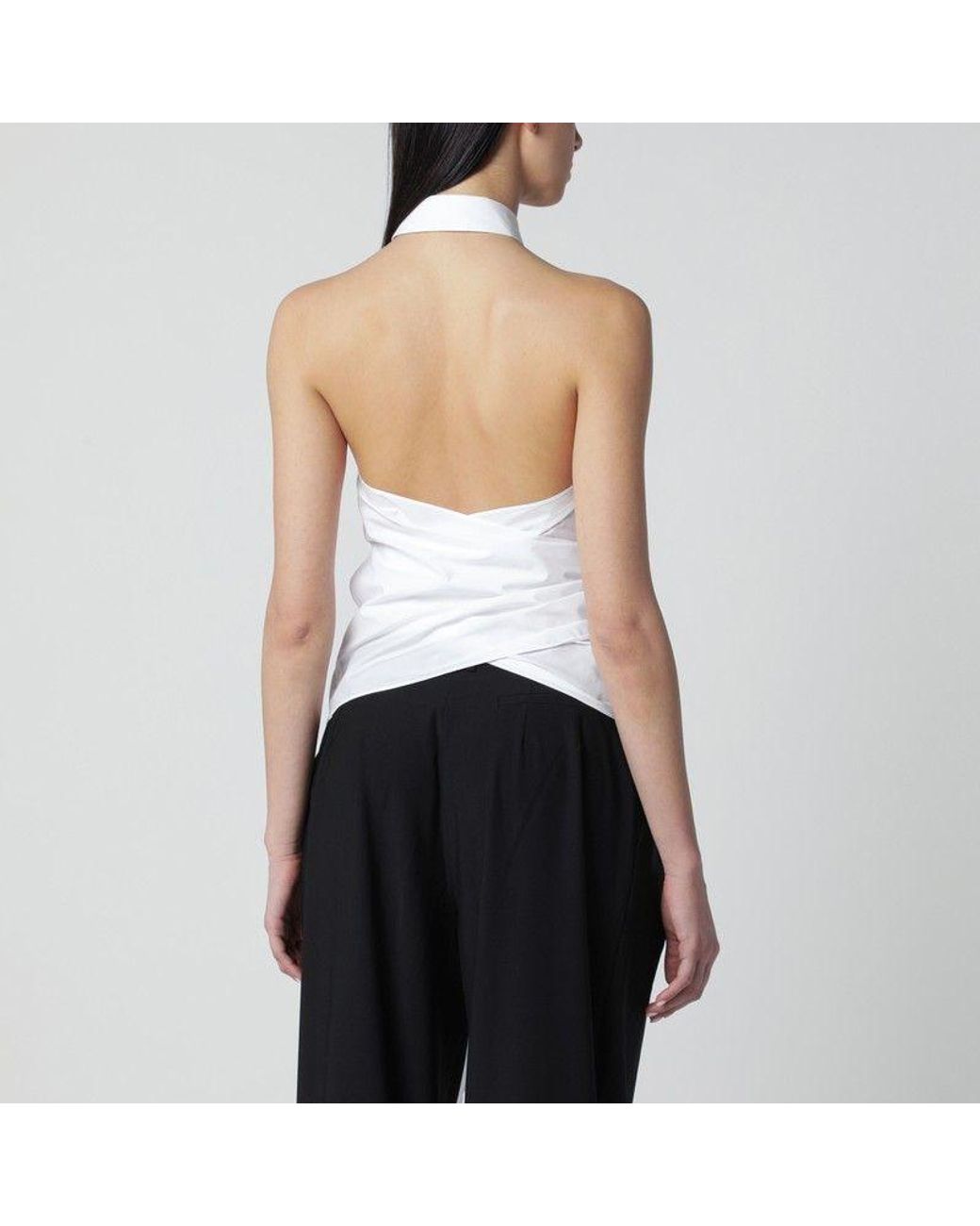 P.A.R.O.S.H. White Blouse With Pleats And Bow