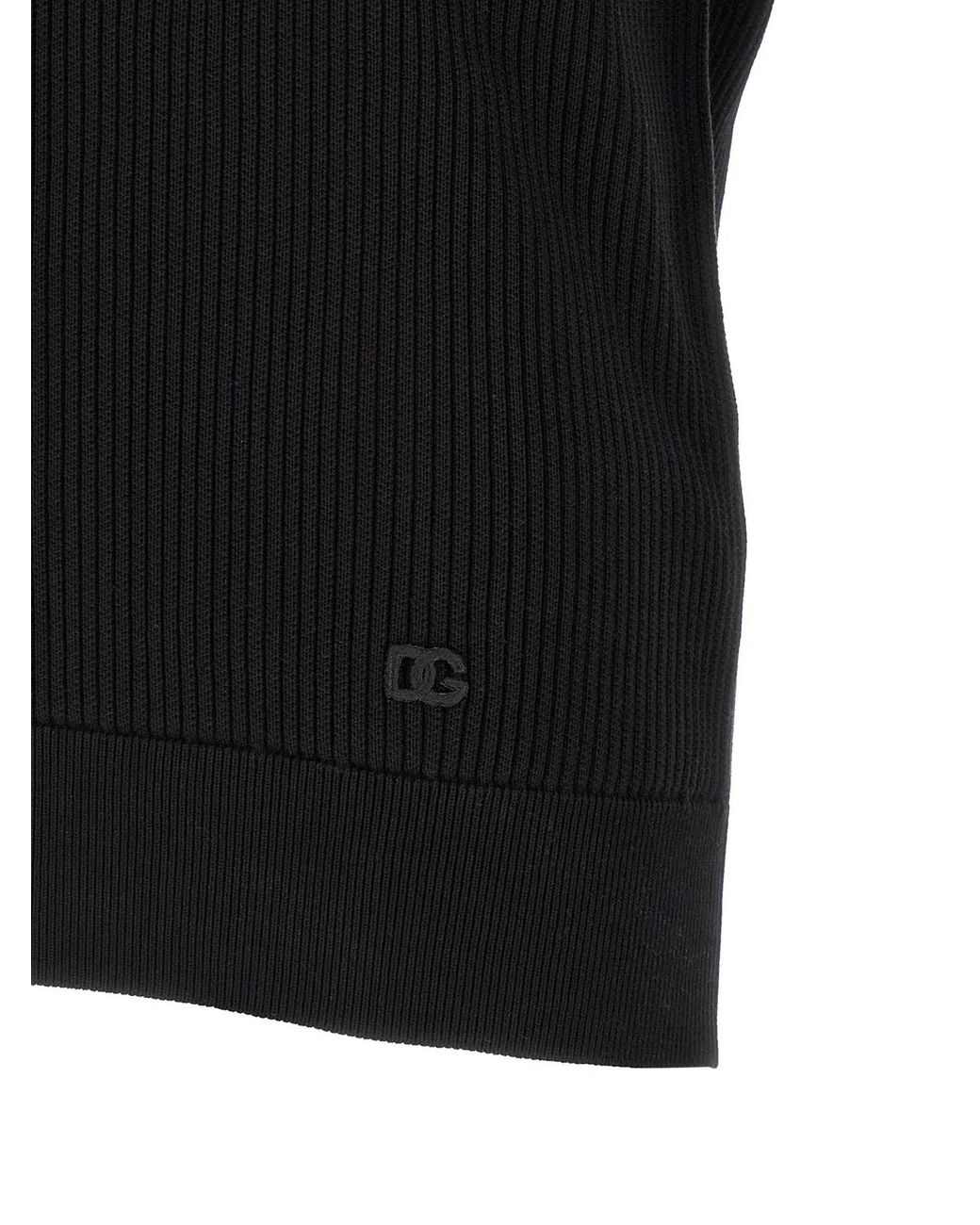 Dolce & Gabbana Black Micro-Ribbed Polo Shirt for men