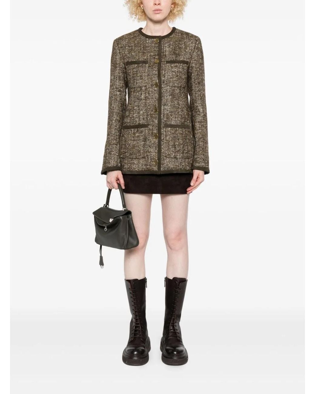 Golden Goose Deluxe Brand Brown "Journey W's" Long Boxy Jacket W Patch Pockets And Leather Details