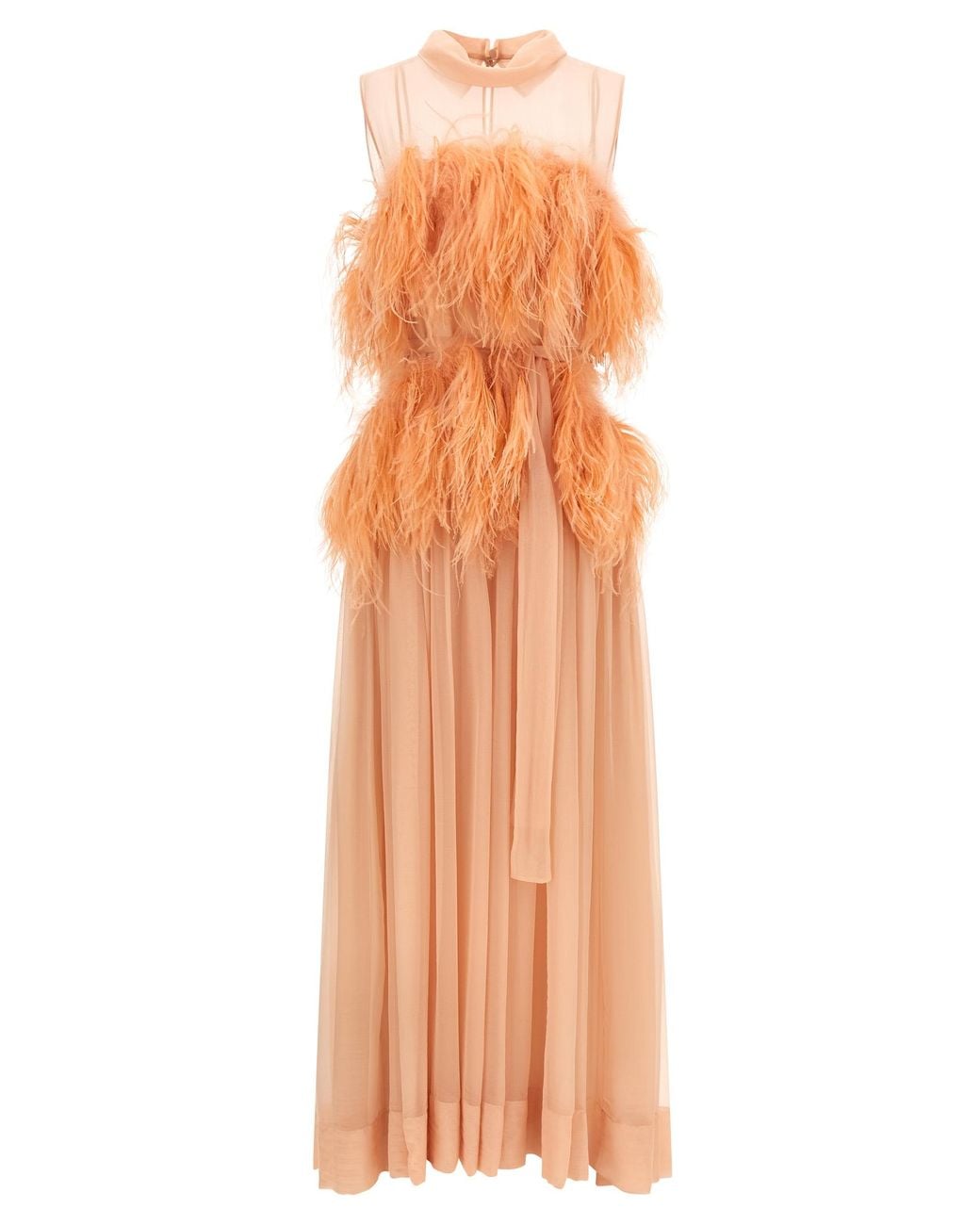 Alberta Ferretti Orange Chiffon And Feather Dress