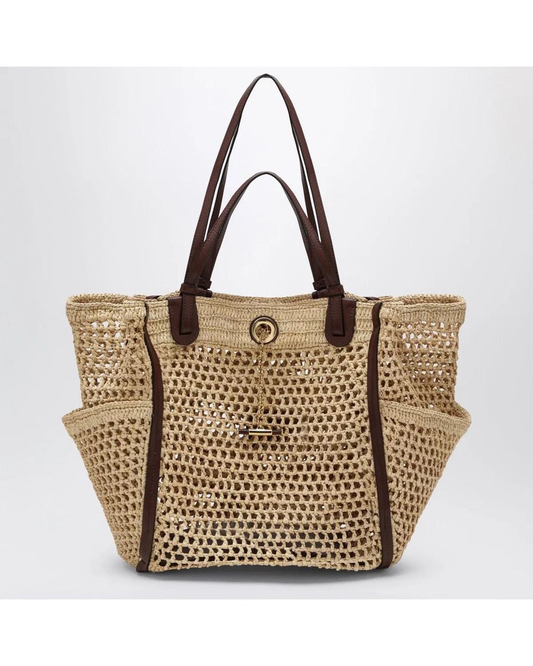 Chloé Metallic Sand/ Iconic Raffia And Leather Bag