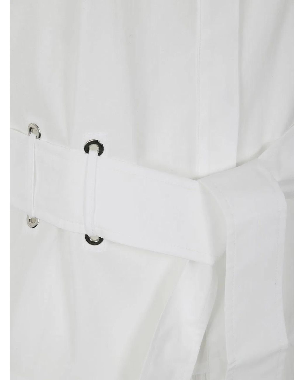 Max Mara White Agoraio Belted Short Sleeves Popeline Dress