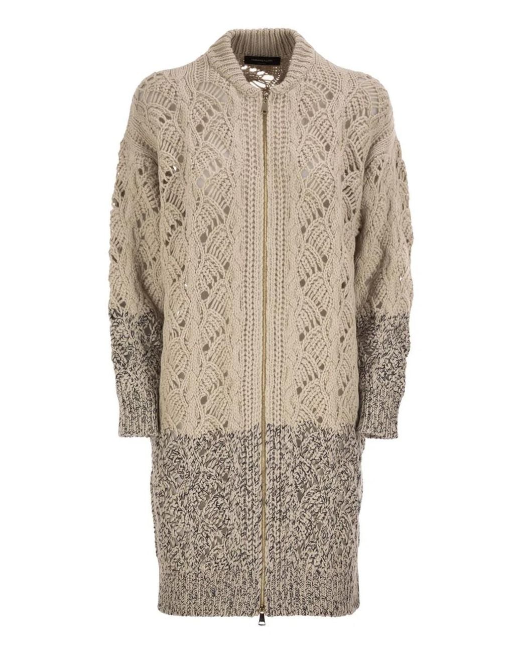 Fabiana Filippi Natural Long Openwork Wool, Silk And Cashmere Cardigan