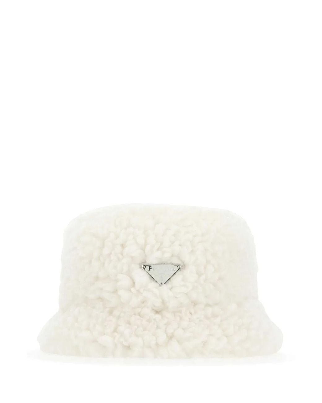Prada White Ivory Eco Shearling Hat