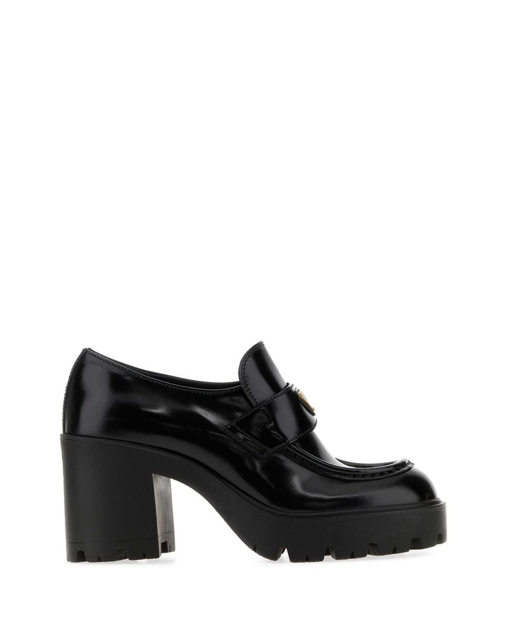Prada Black Leather Heeled Loafers