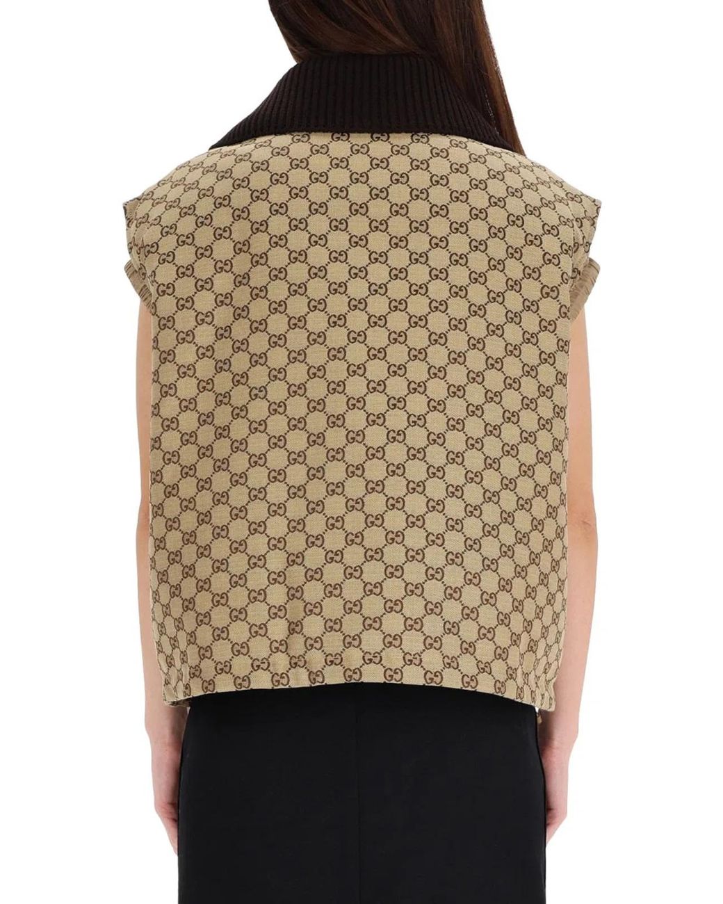 Gucci Black Logo Shawl Collar Top
