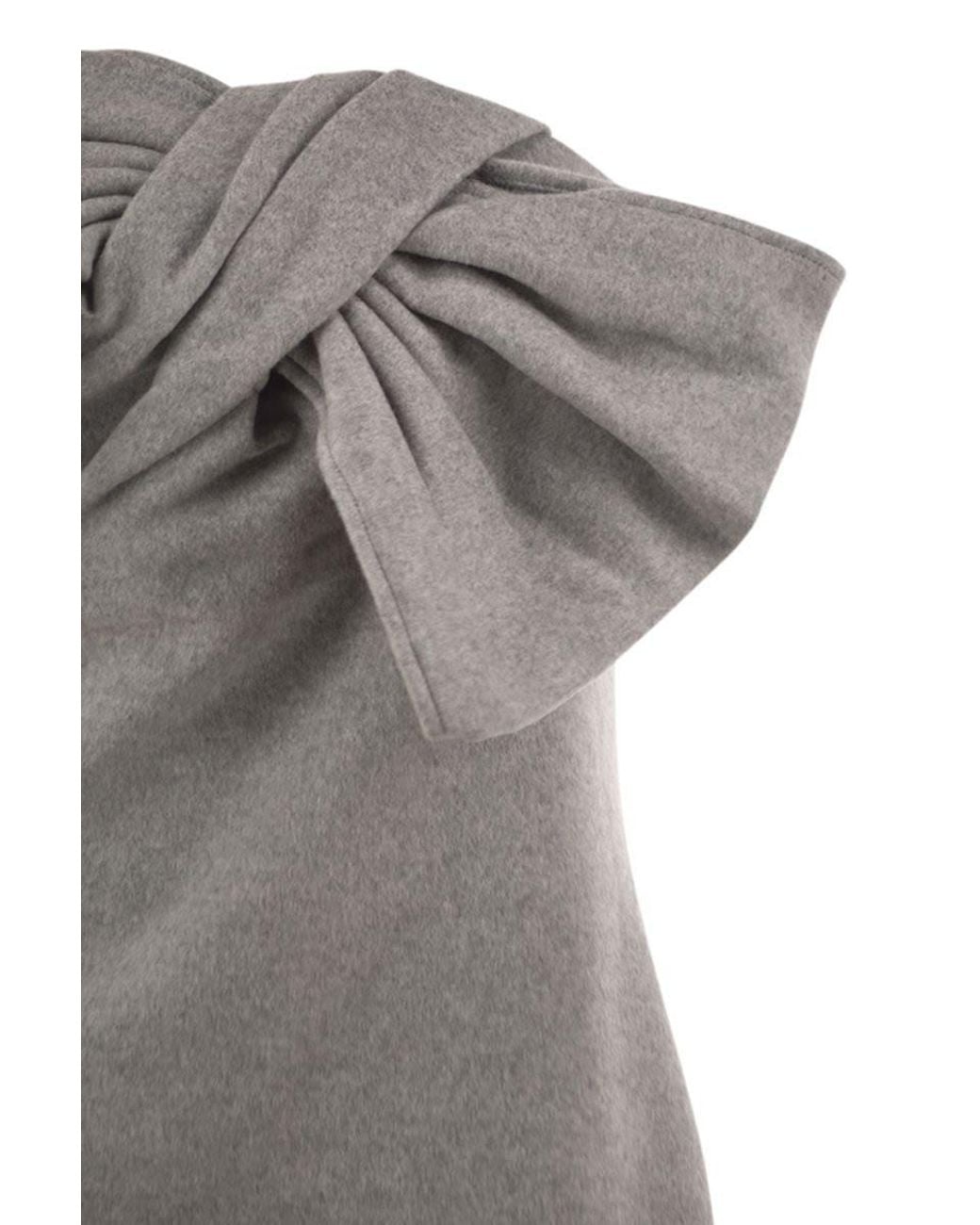 7 For All Mankind Gray Wool-Blend One-Shoulder Mini Dress With Bow