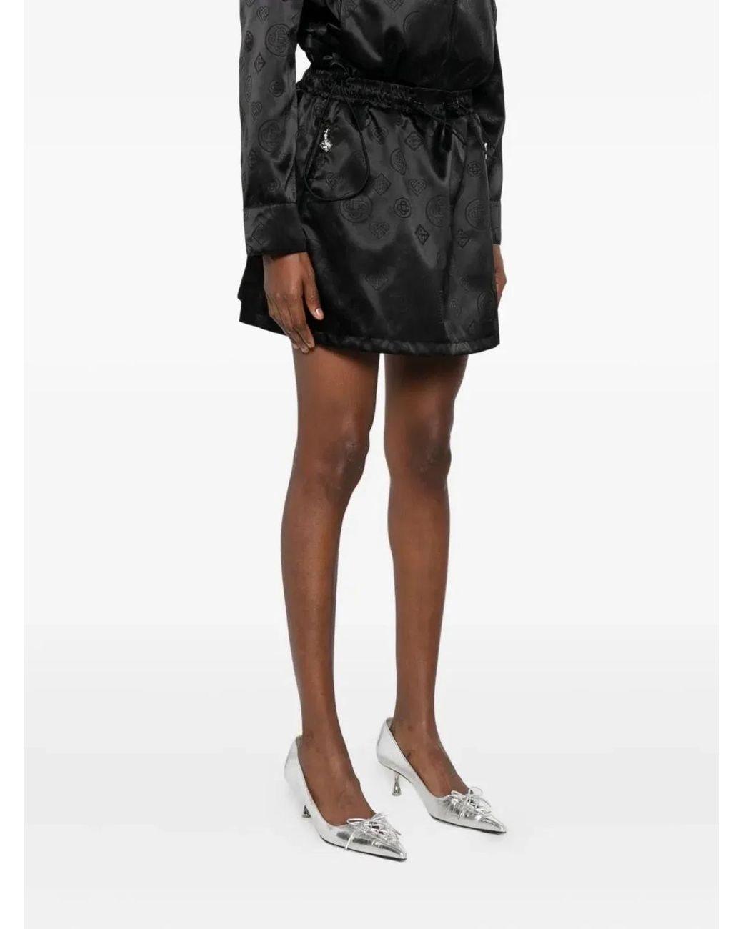 Casablanca Black Drawstring Patterned Mini Skirt