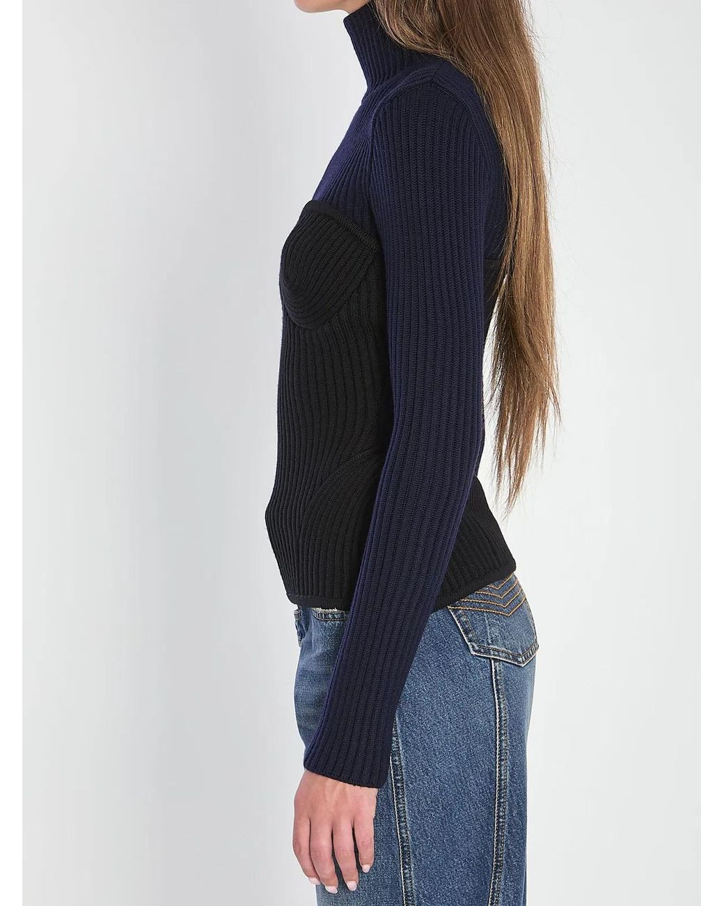 Jean Paul Gaultier Blue Ribbed Knit Pullover