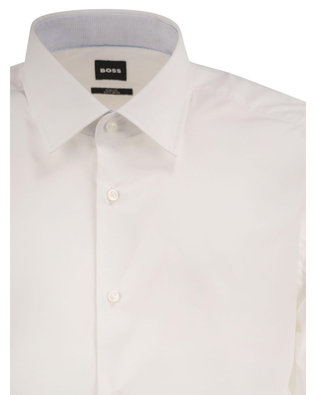 Boss White Stretch Cotton Shirt for men