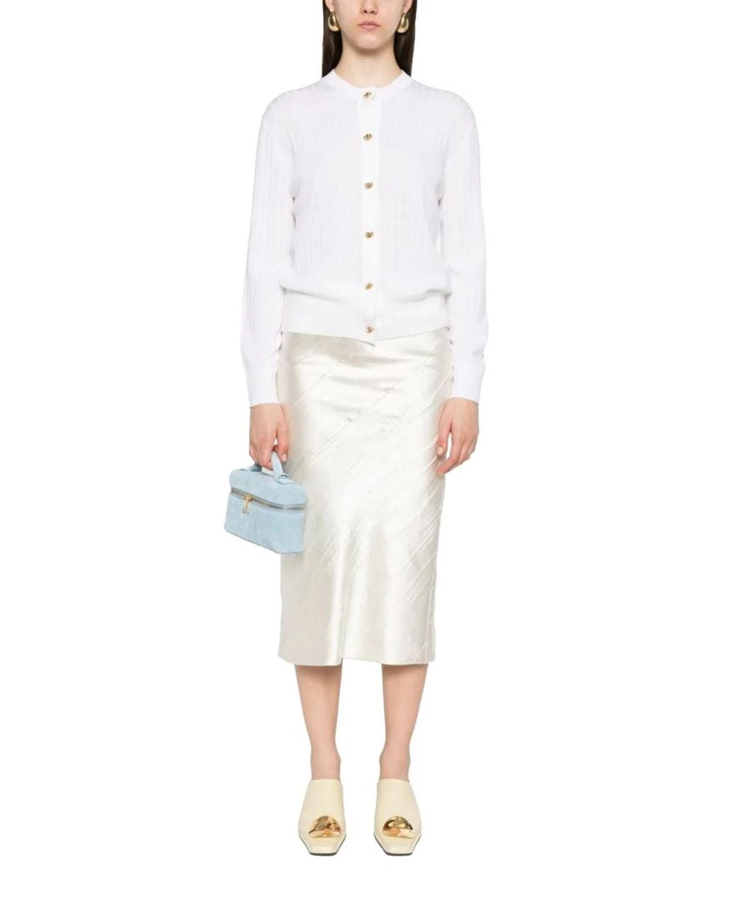 Bottega Veneta White Bottega Veneta Fine Knit Wool Cardigan