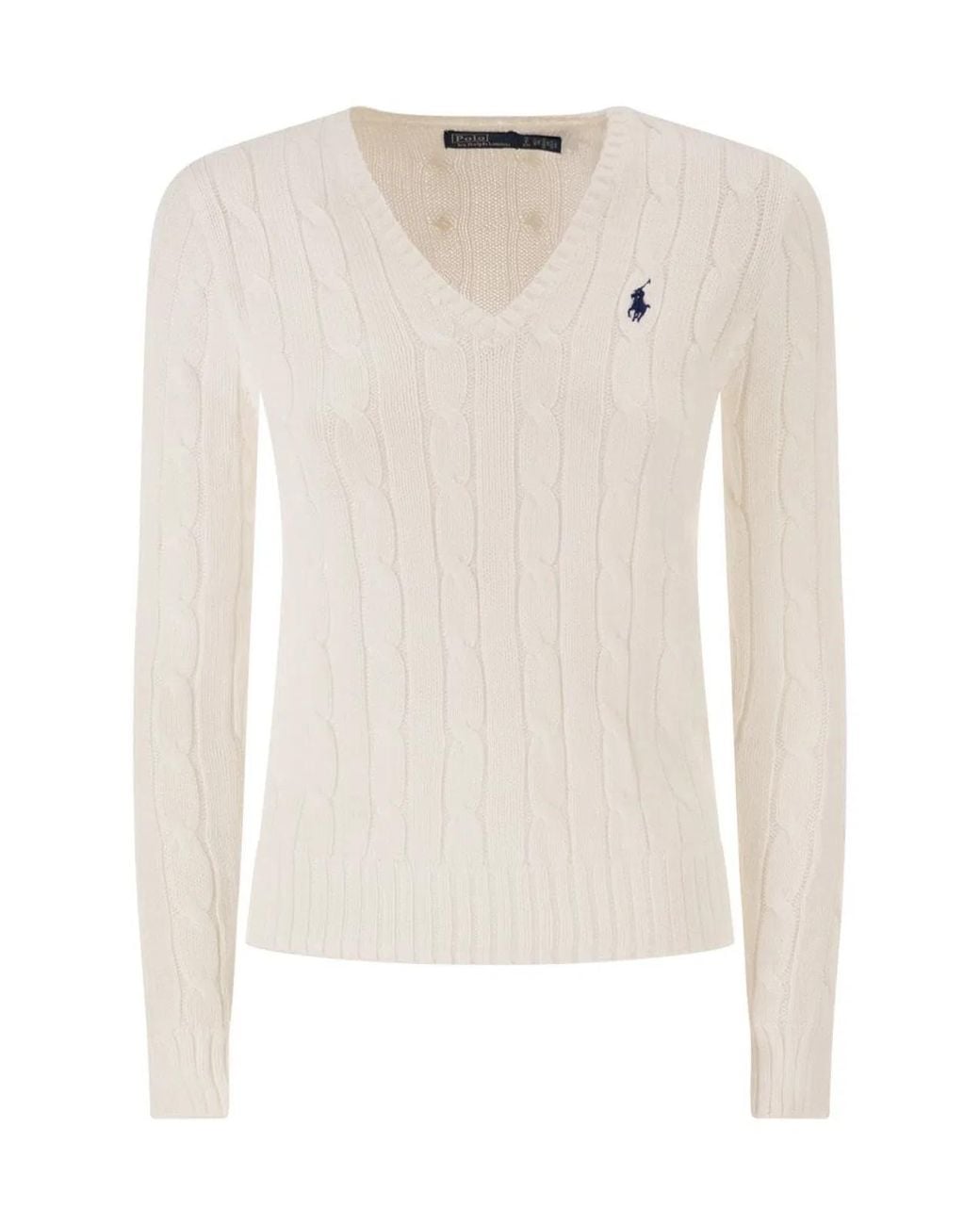 Polo Ralph Lauren White Cotton Cable Knit Jumper With V-Neck