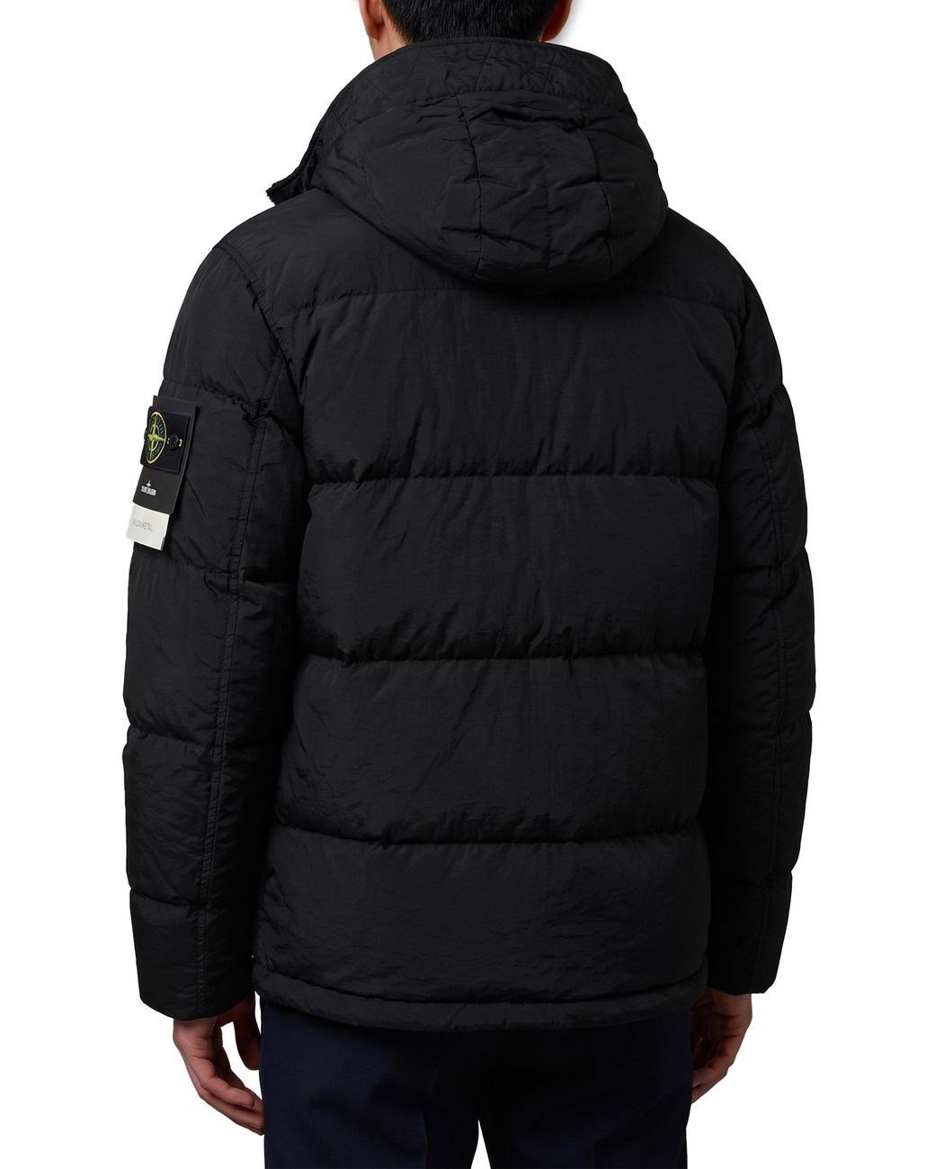 Stone Island Black Nylon Metal Hooded Down Jacket With Compass Badge for men