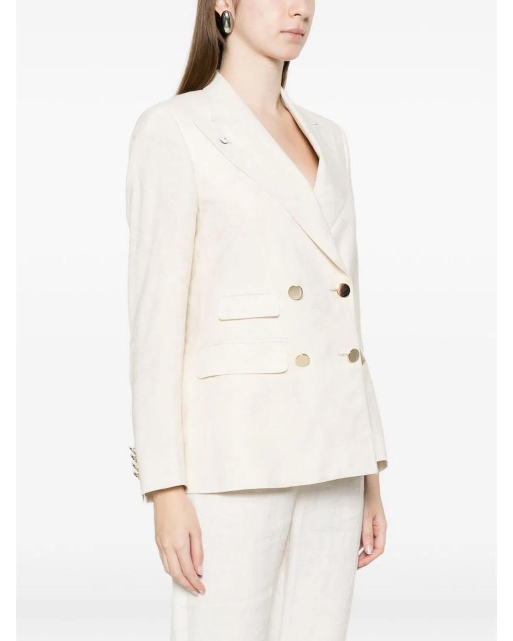L.b.m. 1911 White Linen Blend Double-Breasted Jacket