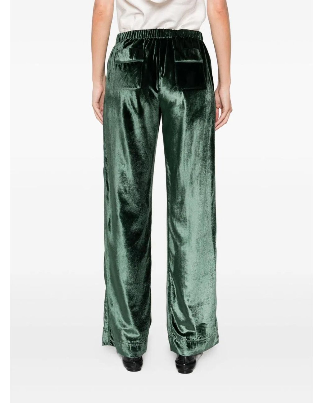 F.R.S For Restless Sleepers Green Velvet High-Waisted Trousers
