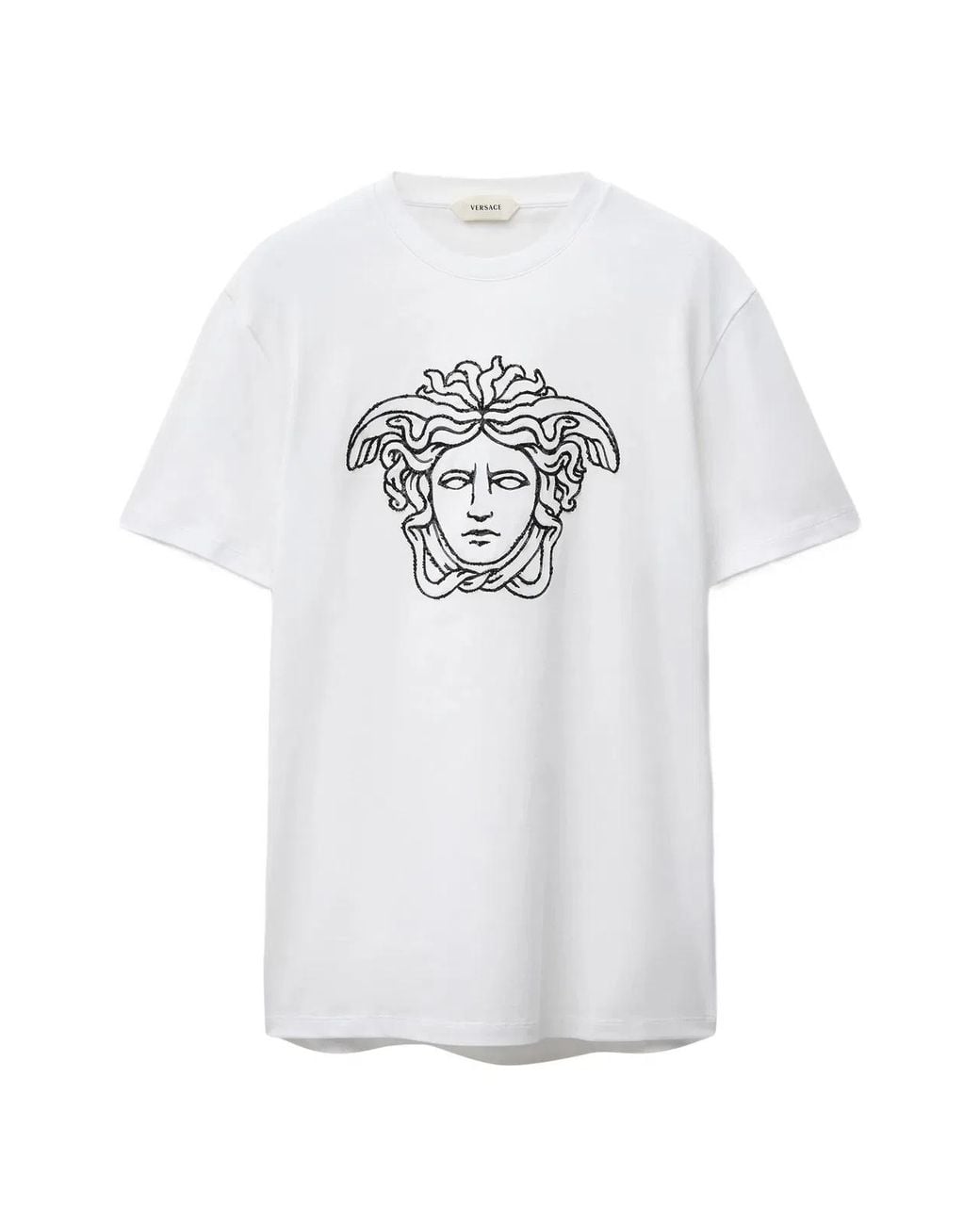 Versace White Embroidered Medusa Head Cotton T-Shirt for men