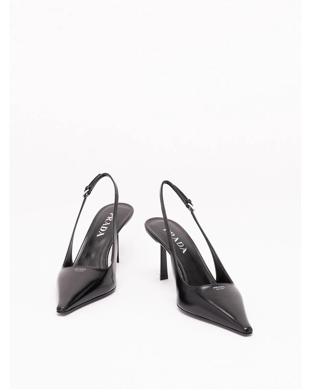 Prada Black Brushed Leather Slingback Pumps