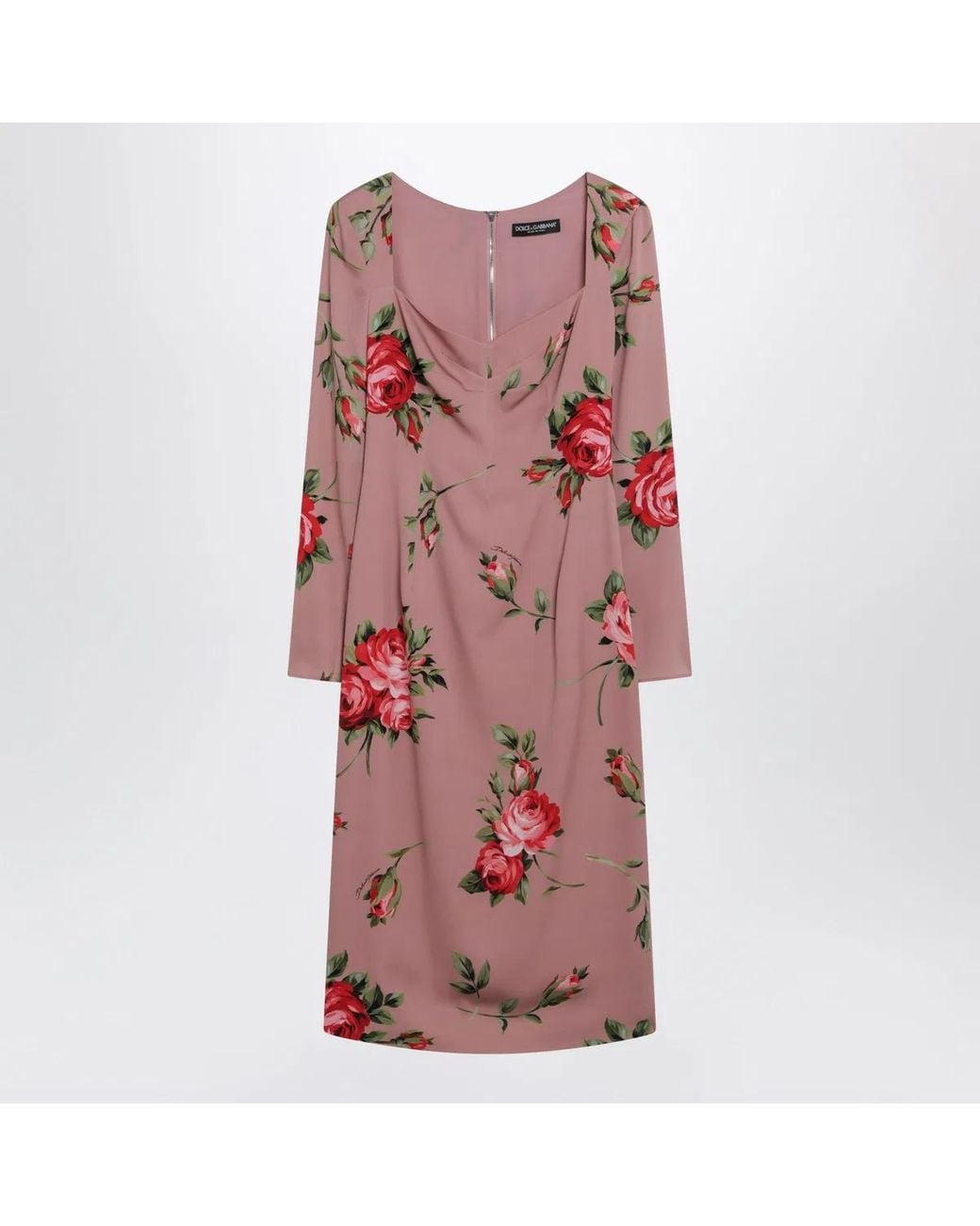 Dolce & Gabbana Pink Dolce & Gabbana Bouquet Rose Print Sheath Dress