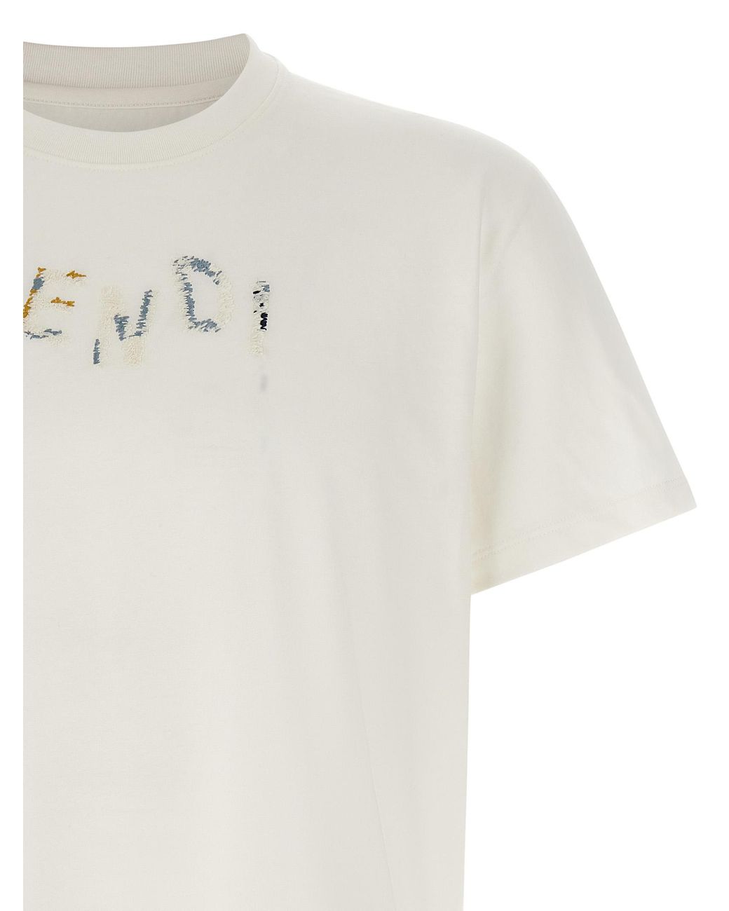 Fendi White Logo Embroidery T-Shirt for men