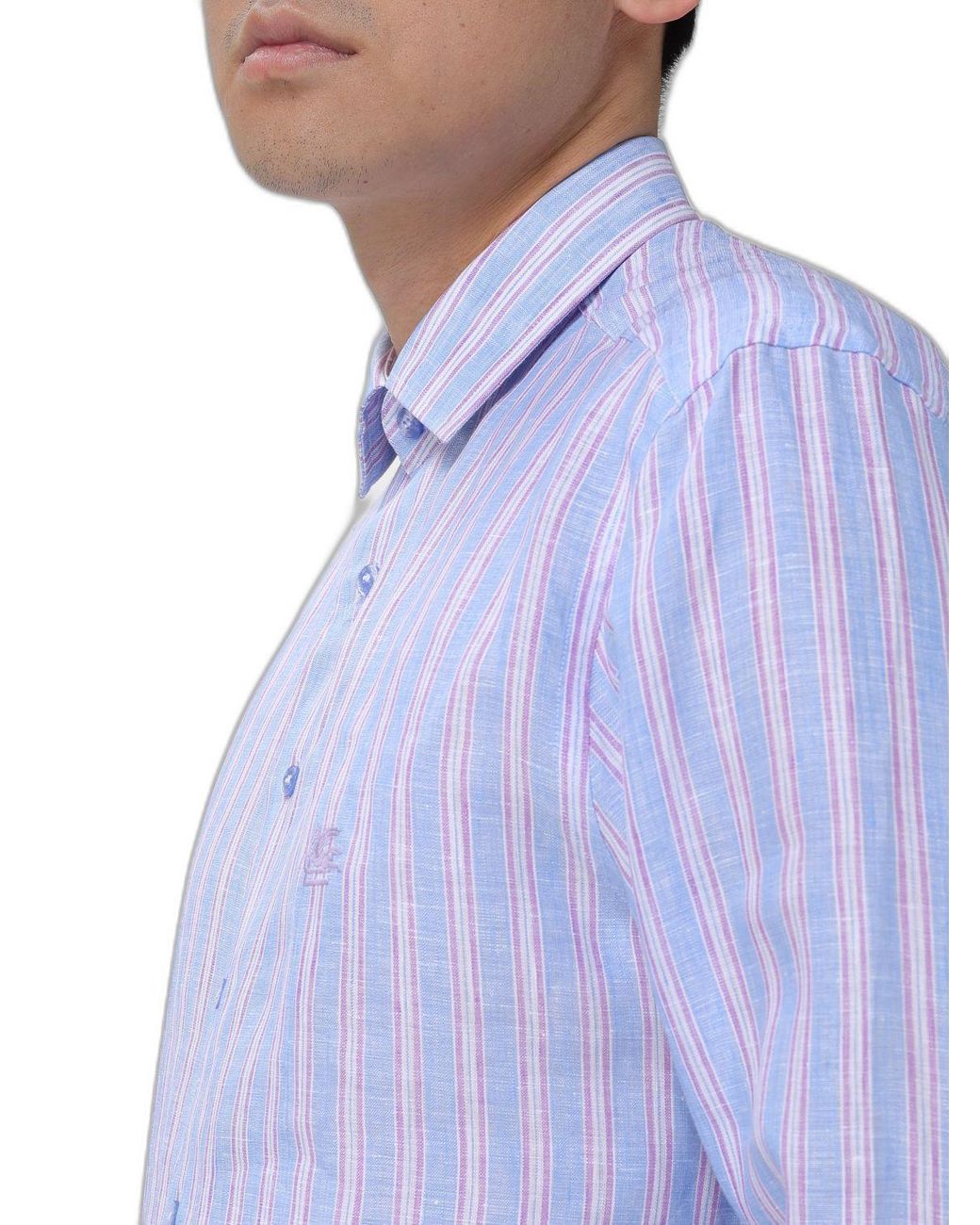 Etro Blue Striped Linen Shirt for men