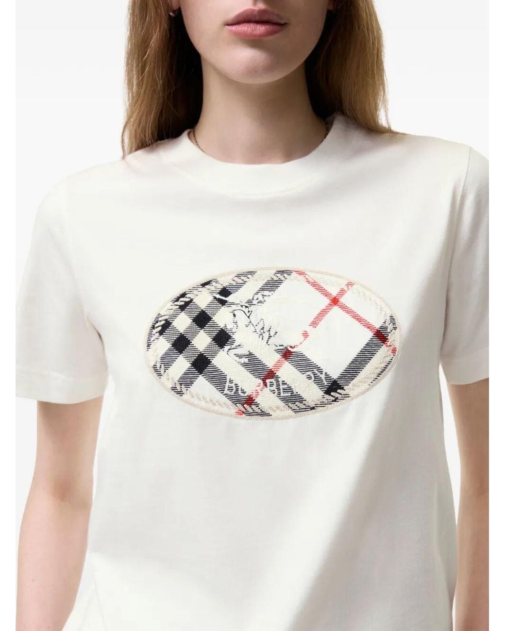 Burberry White Knight Stamp Check Cotton T-Shirt