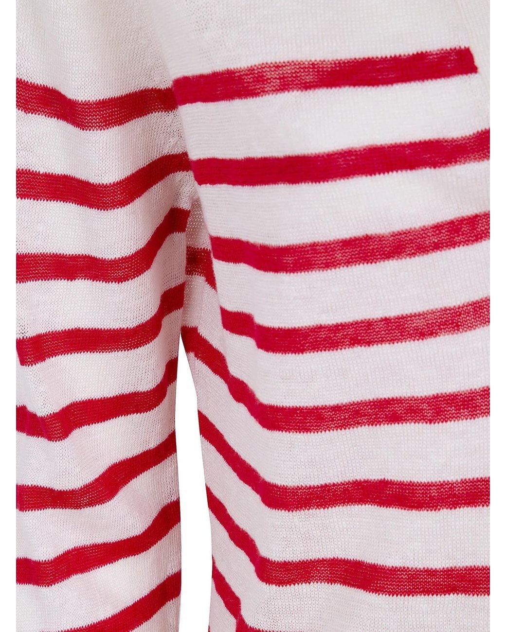 Majestic Red Oversized Linen 100 Stripes Polo Shirt