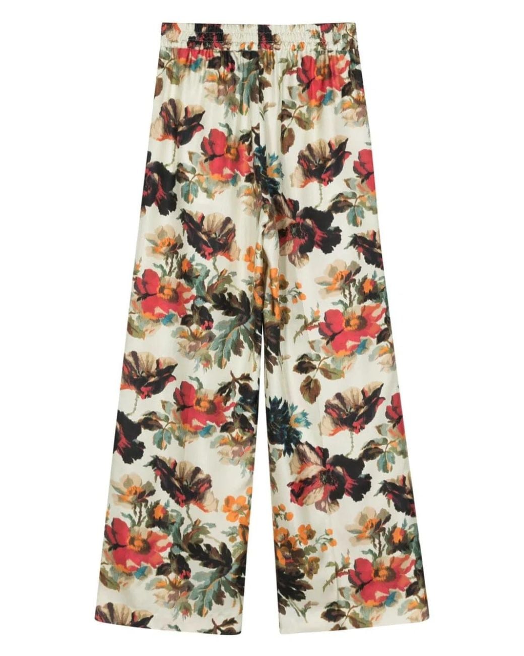 Alberto Biani White Printed Silk Wide-Leg Trousers