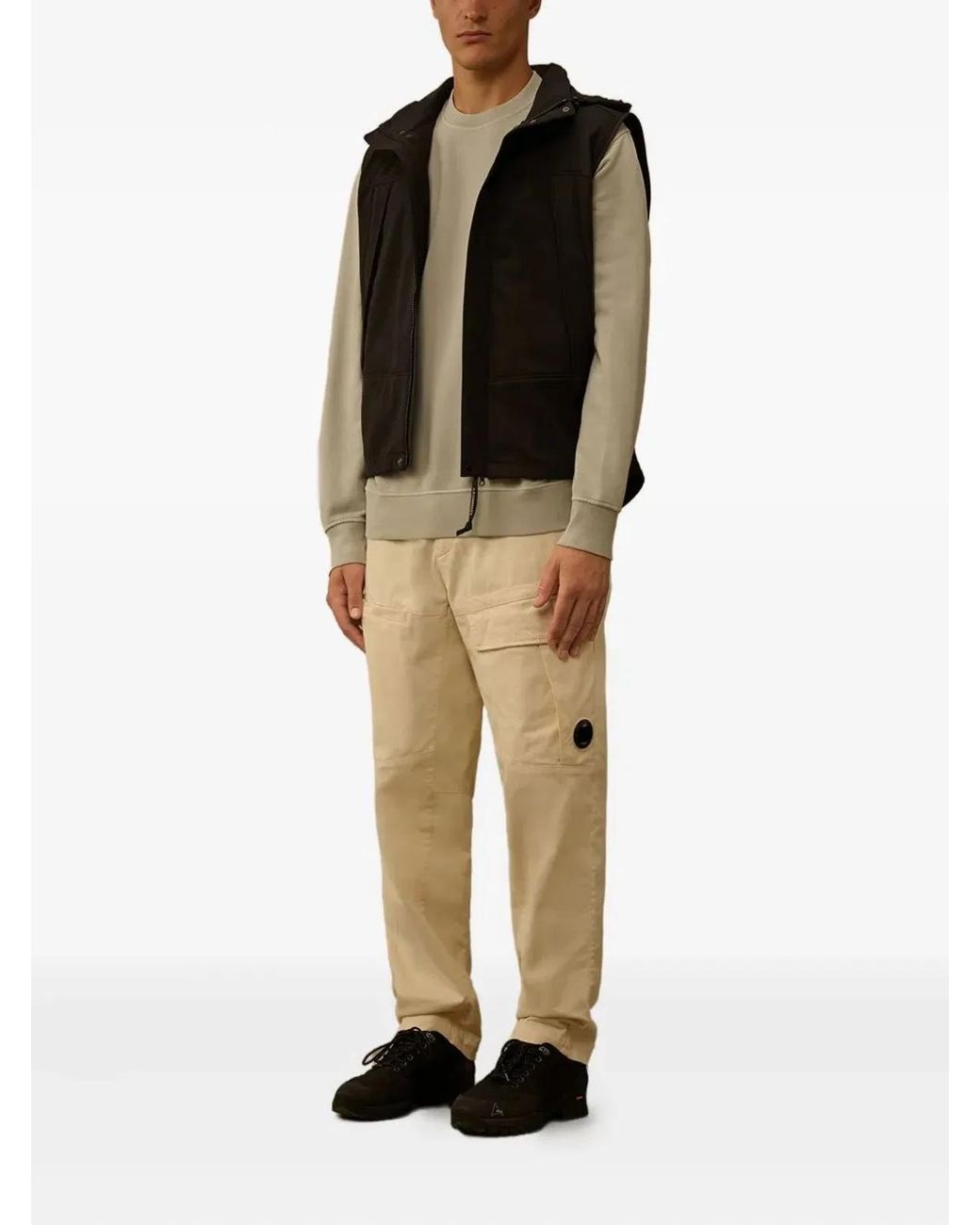 C P Company Natural C.P.Company Diagonal Fleece Hooded Logo Sweatshirt for men