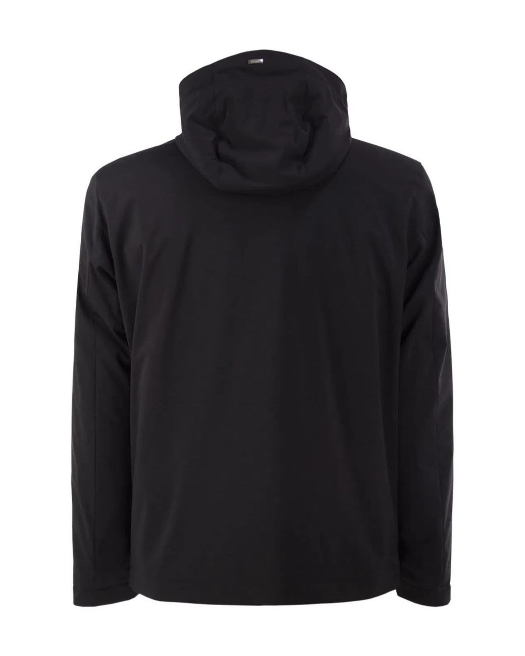 Herno Black Stretch Technical Fabric Hooded Padded Jacket for men