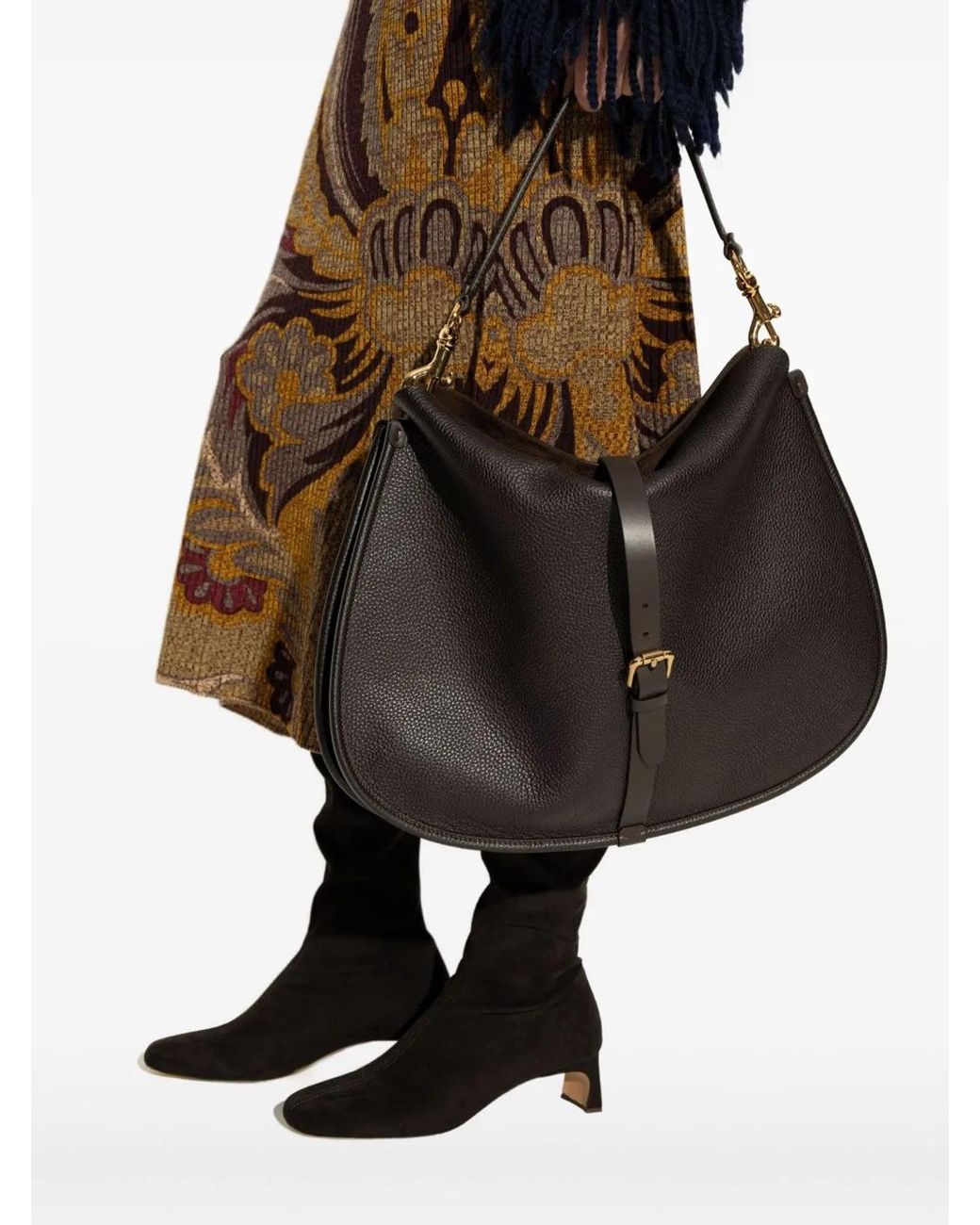 Etro Black Buckle-Fastening Extra-Large Leather Shoulder Bag