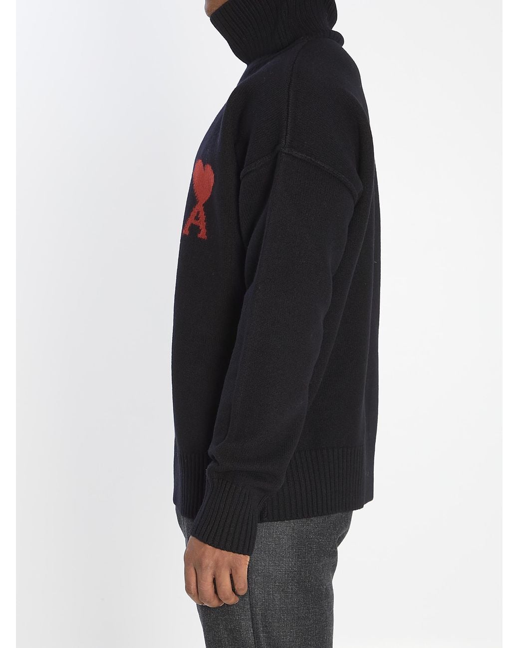 AMI Black And Adc Funnel Neck Wool Sweater for men
