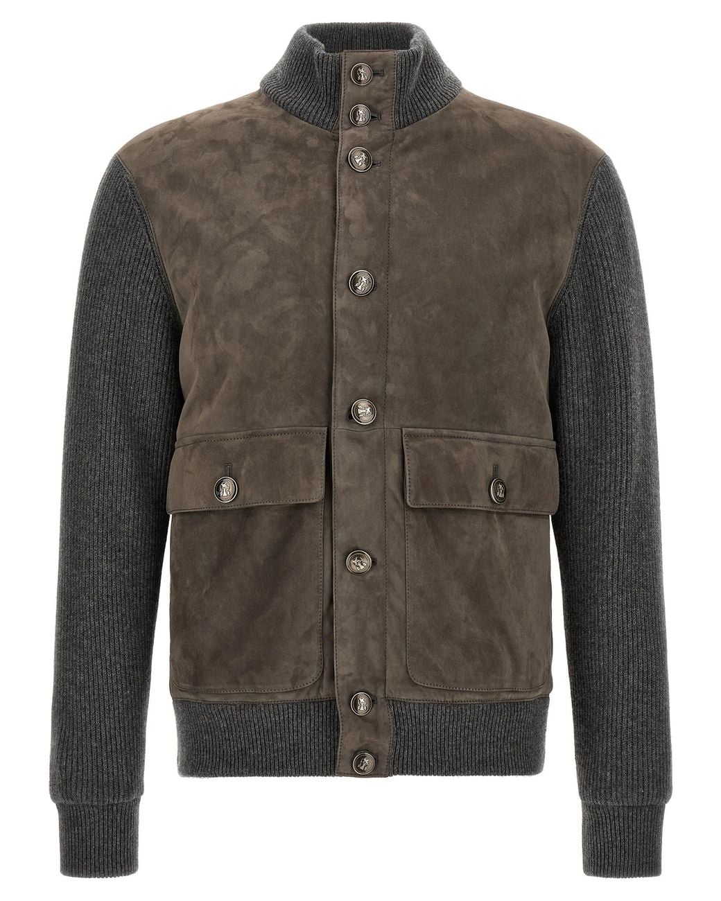 Brunello Cucinelli Green Suede And Wool Jacket for men